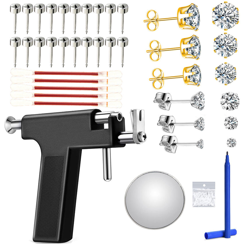 Reusable Ear Piercing Kit, Professional Salon Peircings Gun Tools With Silver Earrings Set