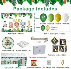 Safari Baby Shower Decorations Zoo Birthday Party Supplies Includes Balloon Garland Backdrop Tablecloth Plates Napkins Jungle Theme Party Supplies for 24 Guests