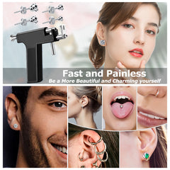 Reusable Ear Piercing Kit, Professional Salon Peircings Gun Tools With Silver Earrings Set